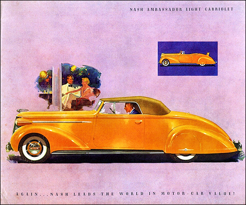1937 Nash Ambassador Six and Eight LaFayette Color Brochure Catalog Prospekt 